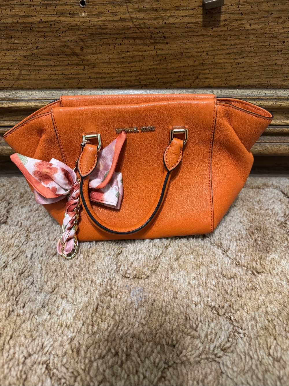 EUC - Michael Kors Orange Mini Satchel with Scarf Accent